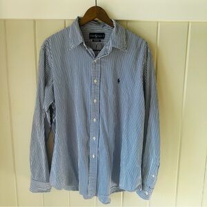 💥NWOT Ralph Lauren Men's Classic Navy & White Striped Shirt, Size XL